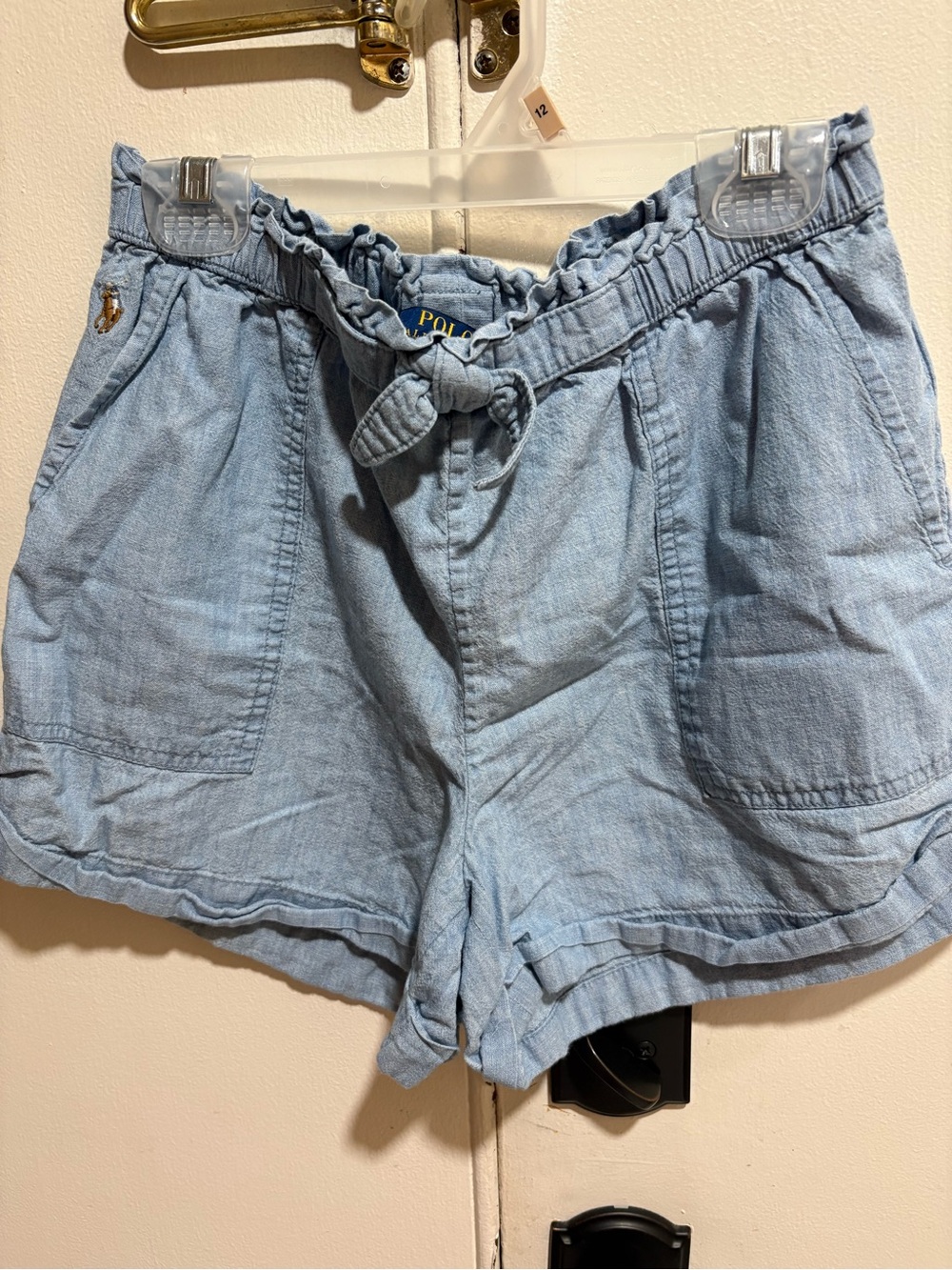 NWOT Polo Ralph Lauren light blue denim ruffle waist ,tie belt girls shorts